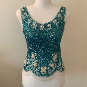 Beautiful Vintage Aqua Beaded Top!
